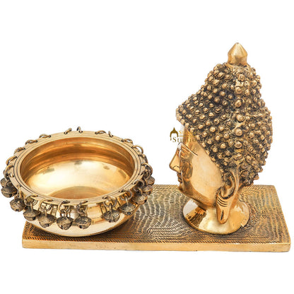 Brass Buddha Head Showpiece With Urli Bowl Home Office Garden Décor Gift Statue 8" by vendor-unknown - Decor (View 5)