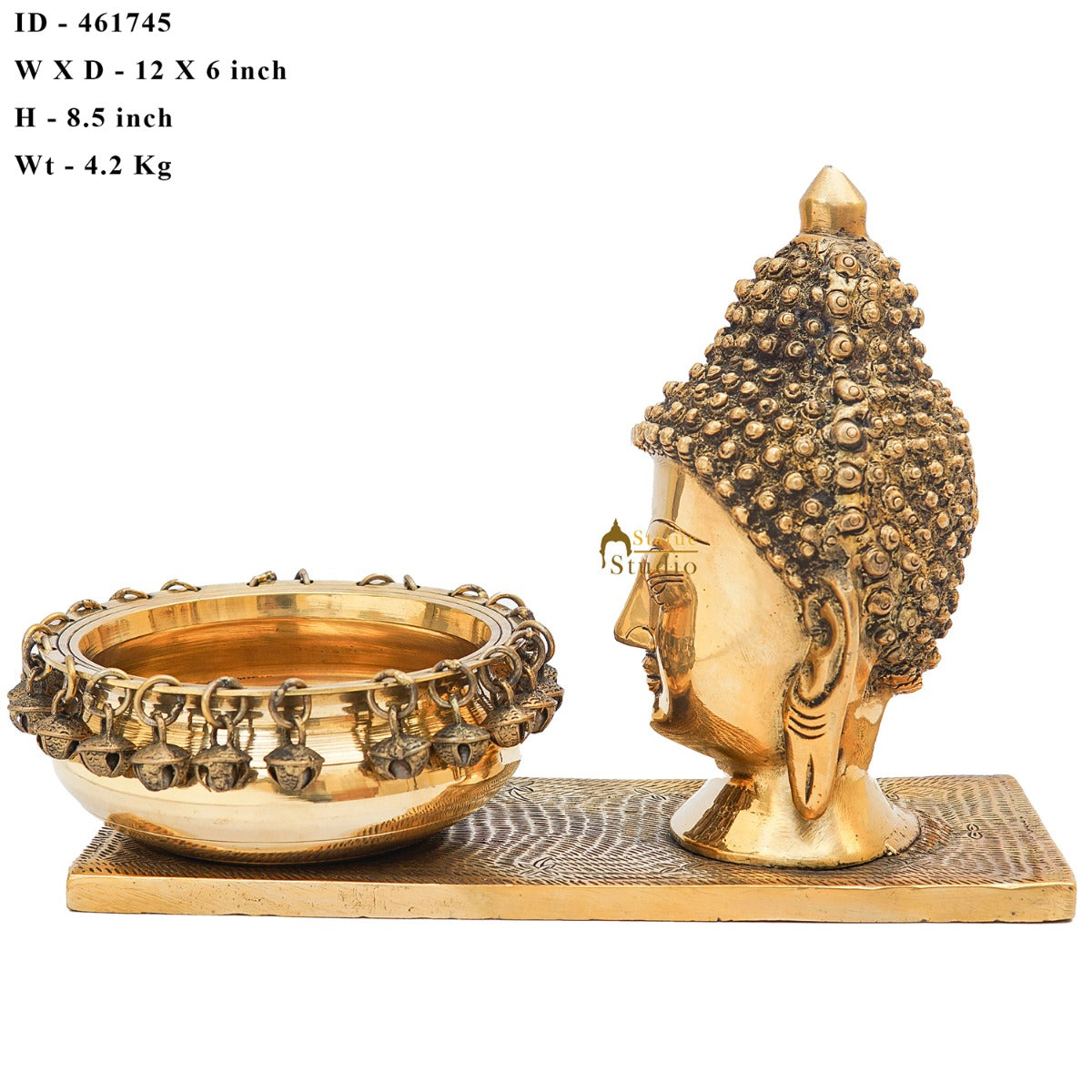Brass Buddha Head Showpiece With Urli Bowl Home Office Garden Décor Gift Statue 8"