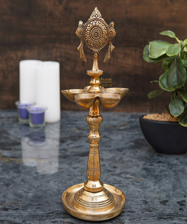 Brass Temple Standing Diya For Home Temple Diwali Pooja Décor Gift 12" - Image 2