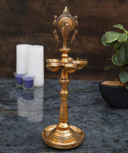 Brass Standing Diya Oil Lamp 12" by vendor-unknown - Spiritual (View 2)