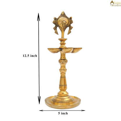 Brass Standing Diya Oil Lamp 12" by vendor-unknown - Spiritual (View 6)