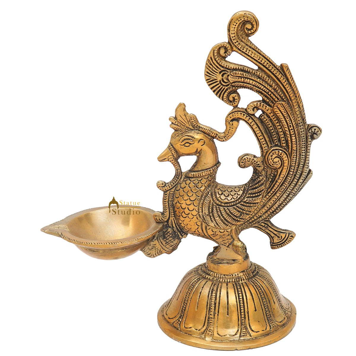 Brass Peacock Bird Diya For Pooja Room Home Diwali Décor Gift Showpiece 7"