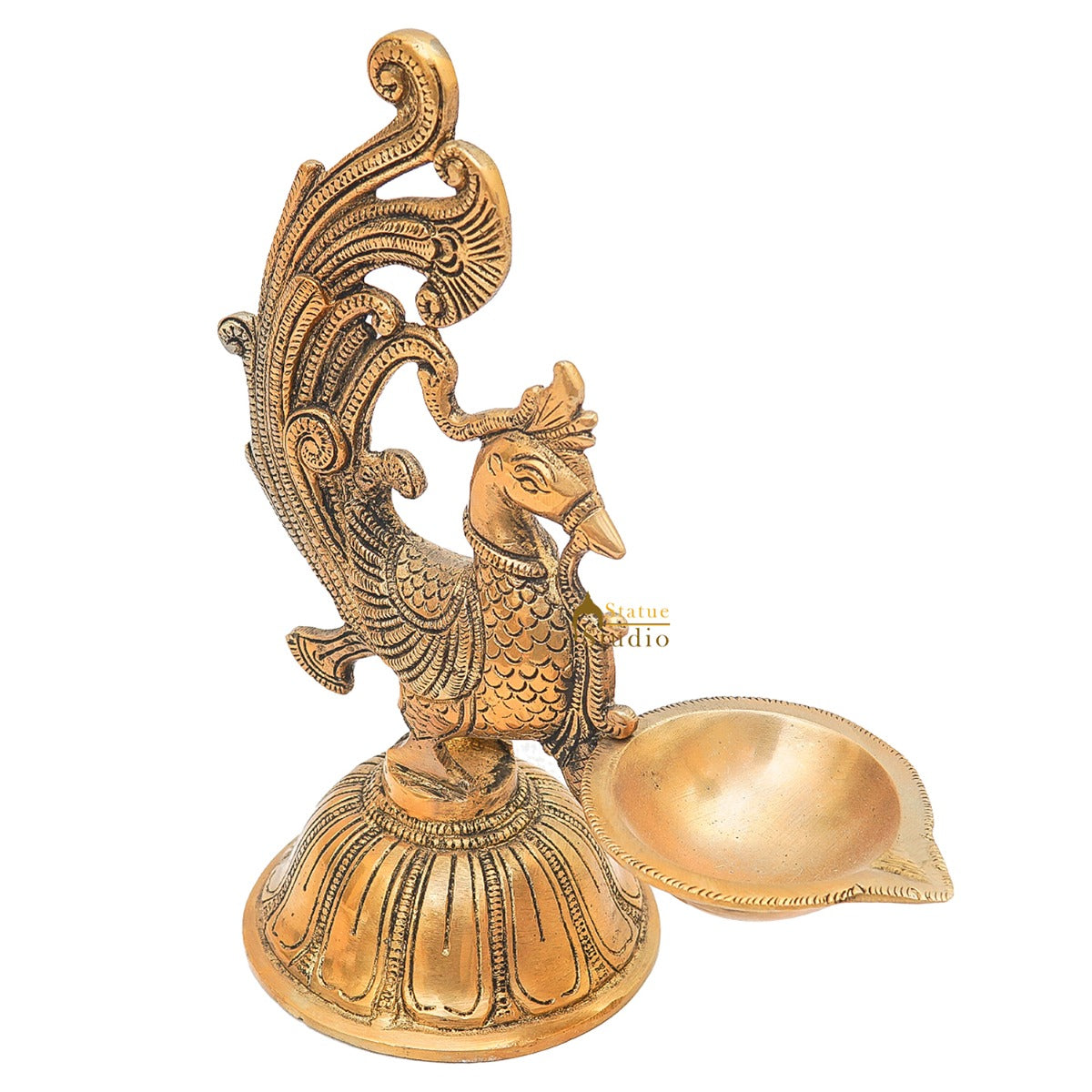 Brass Peacock Bird Diya For Pooja Room Home Diwali Décor Gift Showpiece 7" - Image 4