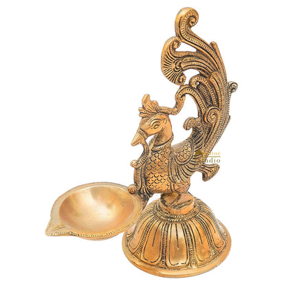 Brass Peacock Bird Diya For Pooja Room Home Diwali Décor Gift Showpiece 7" by vendor-unknown - Spiritual (View 5)