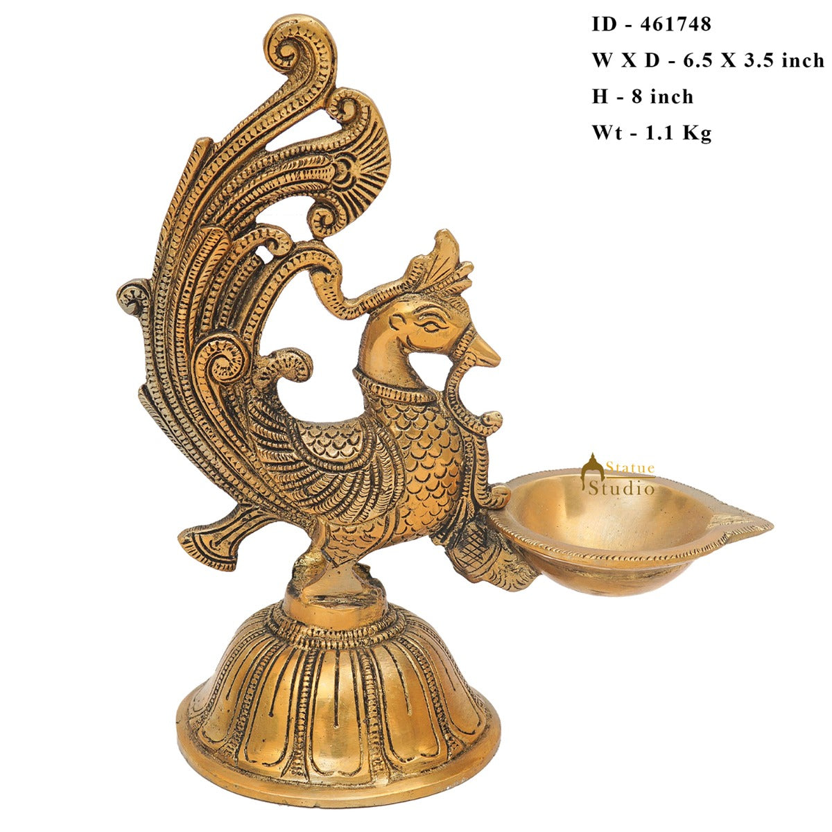 Brass Peacock Bird Diya For Pooja Room Home Diwali Décor Gift Showpiece 7" - Image 8
