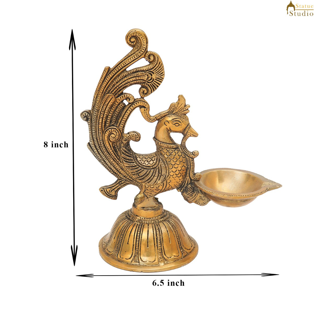 Brass Peacock Bird Diya For Pooja Room Home Diwali Décor Gift Showpiece 7"