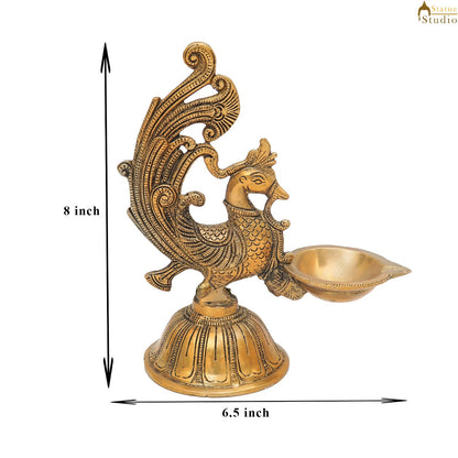 Brass Peacock Bird Diya For Pooja Room Home Diwali Décor Gift Showpiece 7" by vendor-unknown - Spiritual (View 7)
