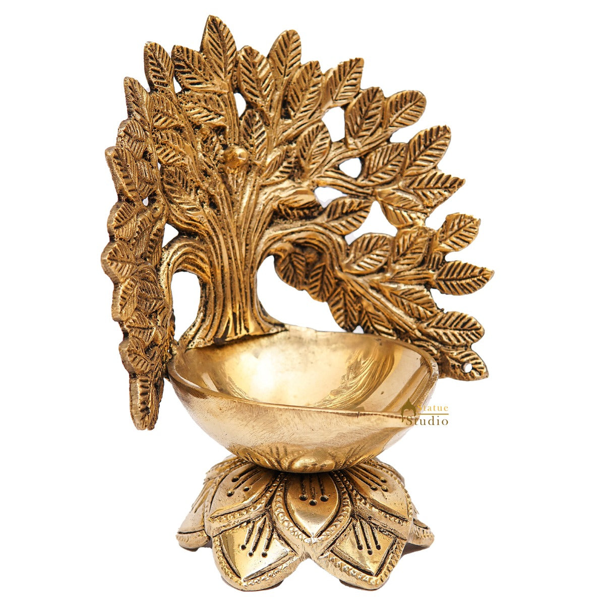 Brass Designer Tree Diya For Home Temple Office Pooja Room Gift Décor 6"