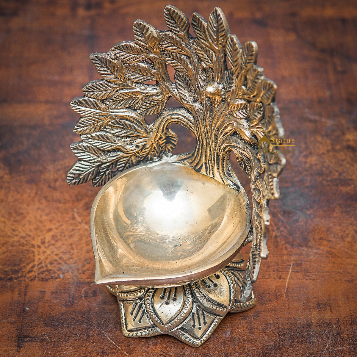 Brass Designer Tree Diya For Home Temple Office Pooja Room Gift Décor 6" - Eco-friendly - Sama Homes