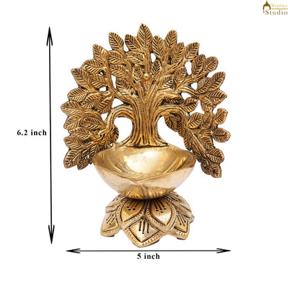 Brass Designer Tree Diya For Home Temple Office Pooja Room Gift Décor 6" by vendor-unknown - Spiritual (View 7)