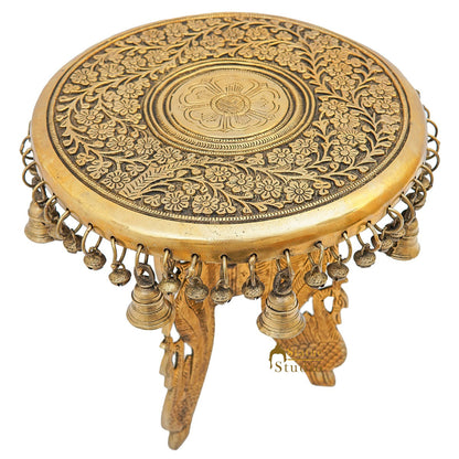 Brass Designer Chowki Side Stool Pedestal Antique Furniture Home Pooja Room Decor 11 Inch by vendor-unknown - Spiritual (View 4)