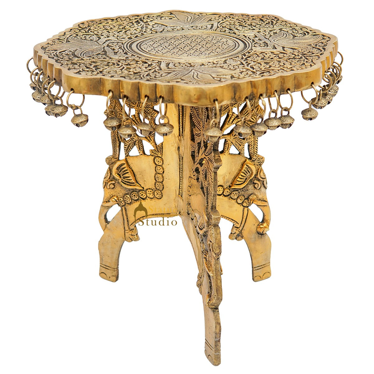Brass Designer Chowki Side Stool Pedestal Antique Furniture Home Pooja Room Décor 11" - Image 3