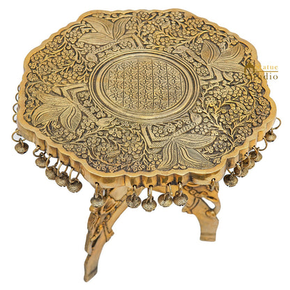 Brass Designer Chowki Side Stool Pedestal Antique Furniture Home Pooja Room Décor 11" by vendor-unknown - Spiritual (View 4)