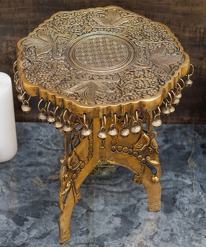 Brass Designer Chowki Side Stool Pedestal Antique Furniture Home Pooja Room Décor 11" by vendor-unknown - Spiritual (View 2)
