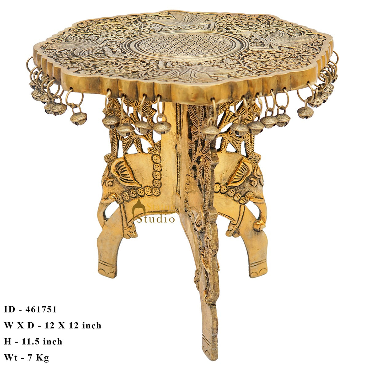 Brass Designer Chowki Side Stool Pedestal Antique Furniture Home Pooja Room Décor 11" - Image 5