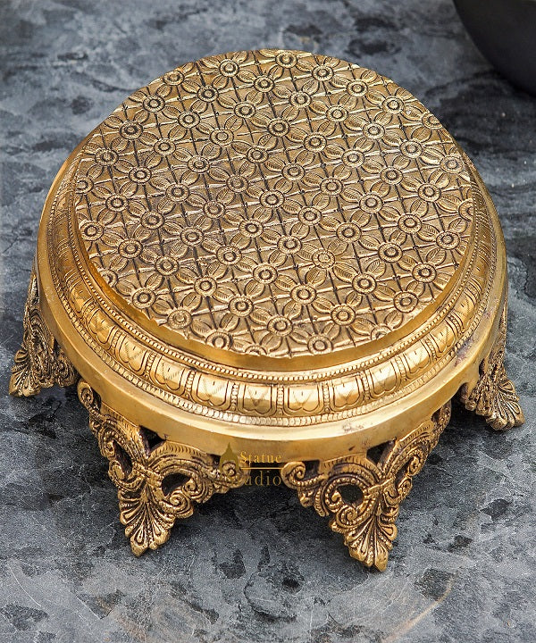 Brass Designer Puja Chowki Pedestal Antique Furniture Home Pooja Room Décor 4"