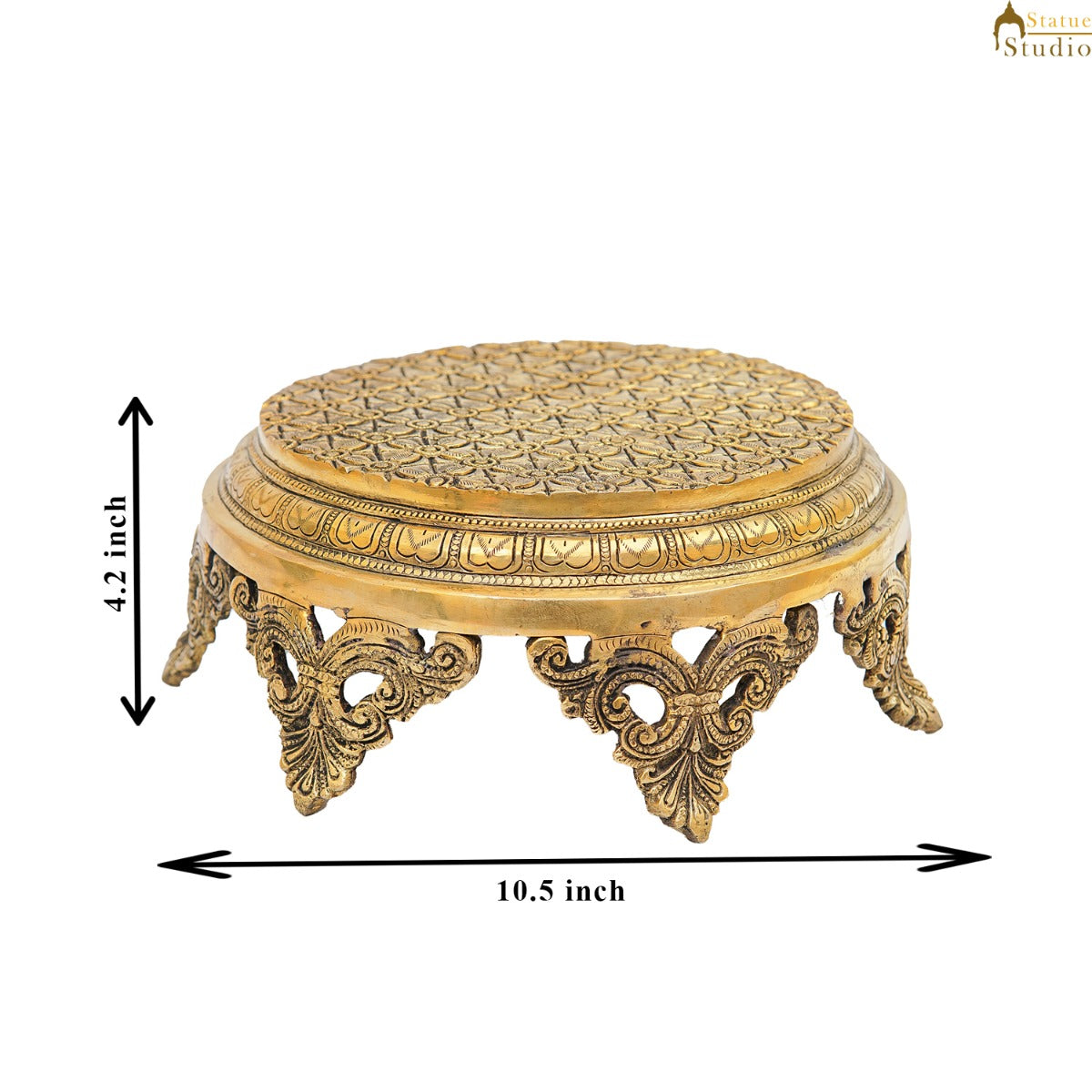 Brass Designer Puja Chowki Pedestal Antique Furniture Home Pooja Room Décor 4" - Image 5