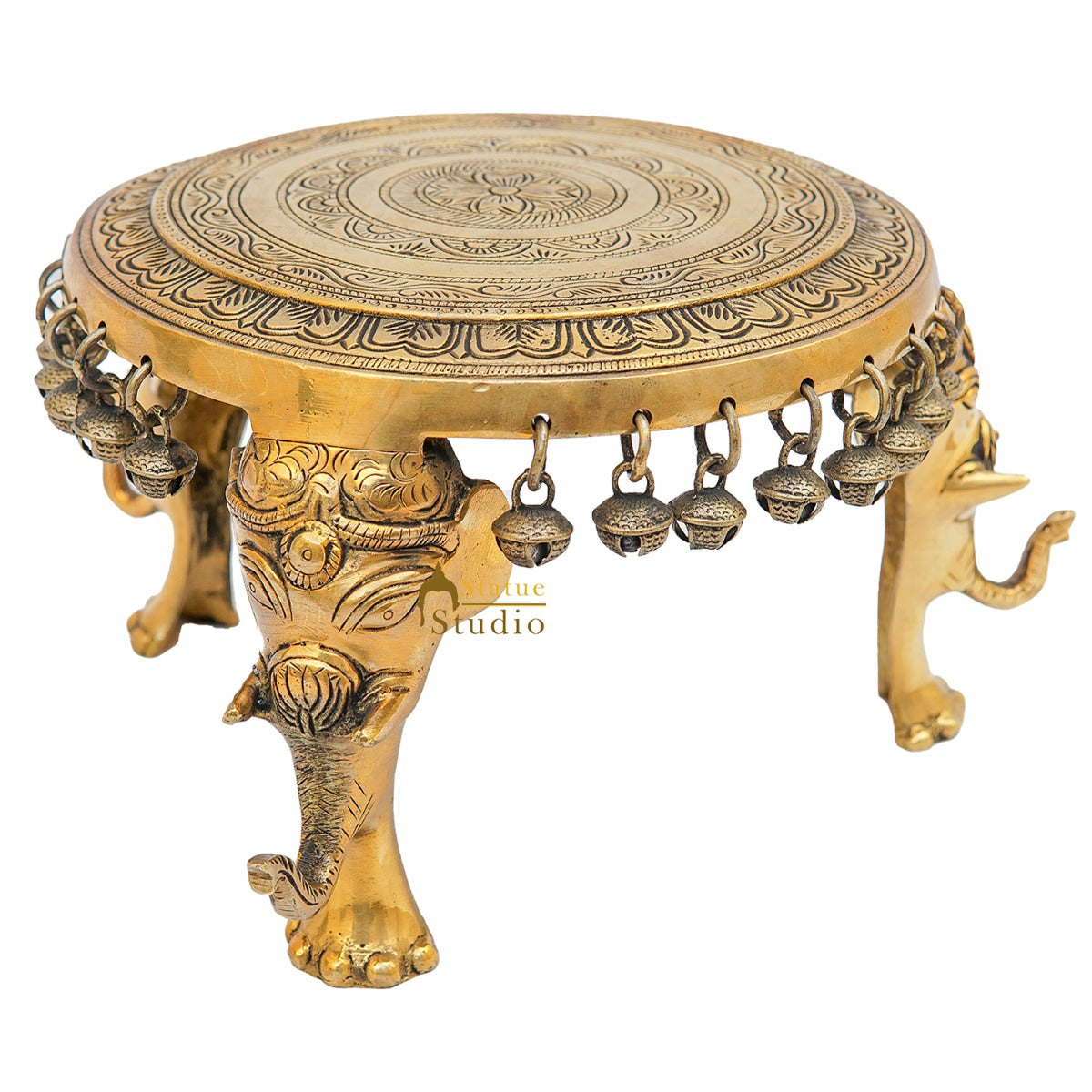 Brass Designer Puja Chowki Pedestal Antique Furniture Home Pooja Room Décor 6" - Image 3