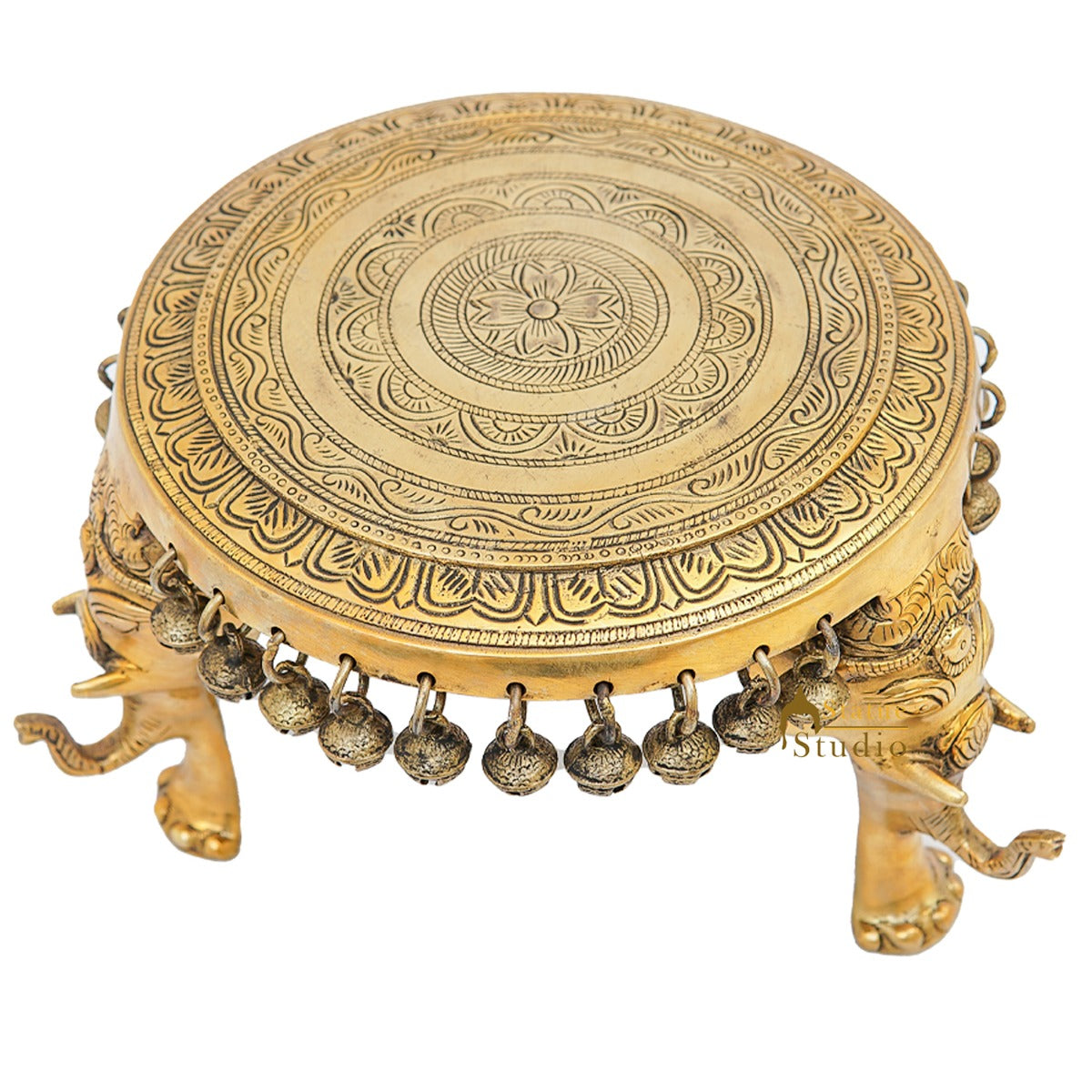 Brass Designer Puja Chowki Pedestal Antique Furniture Home Pooja Room Décor 6" - Image 4