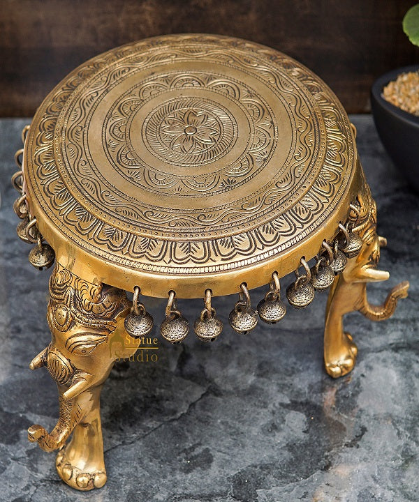 Brass Designer Puja Chowki Pedestal Antique Furniture Home Pooja Room Décor 6"