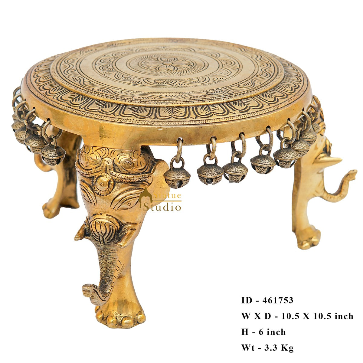 Brass Designer Puja Chowki Pedestal Antique Furniture Home Pooja Room Décor 6" - Image 6