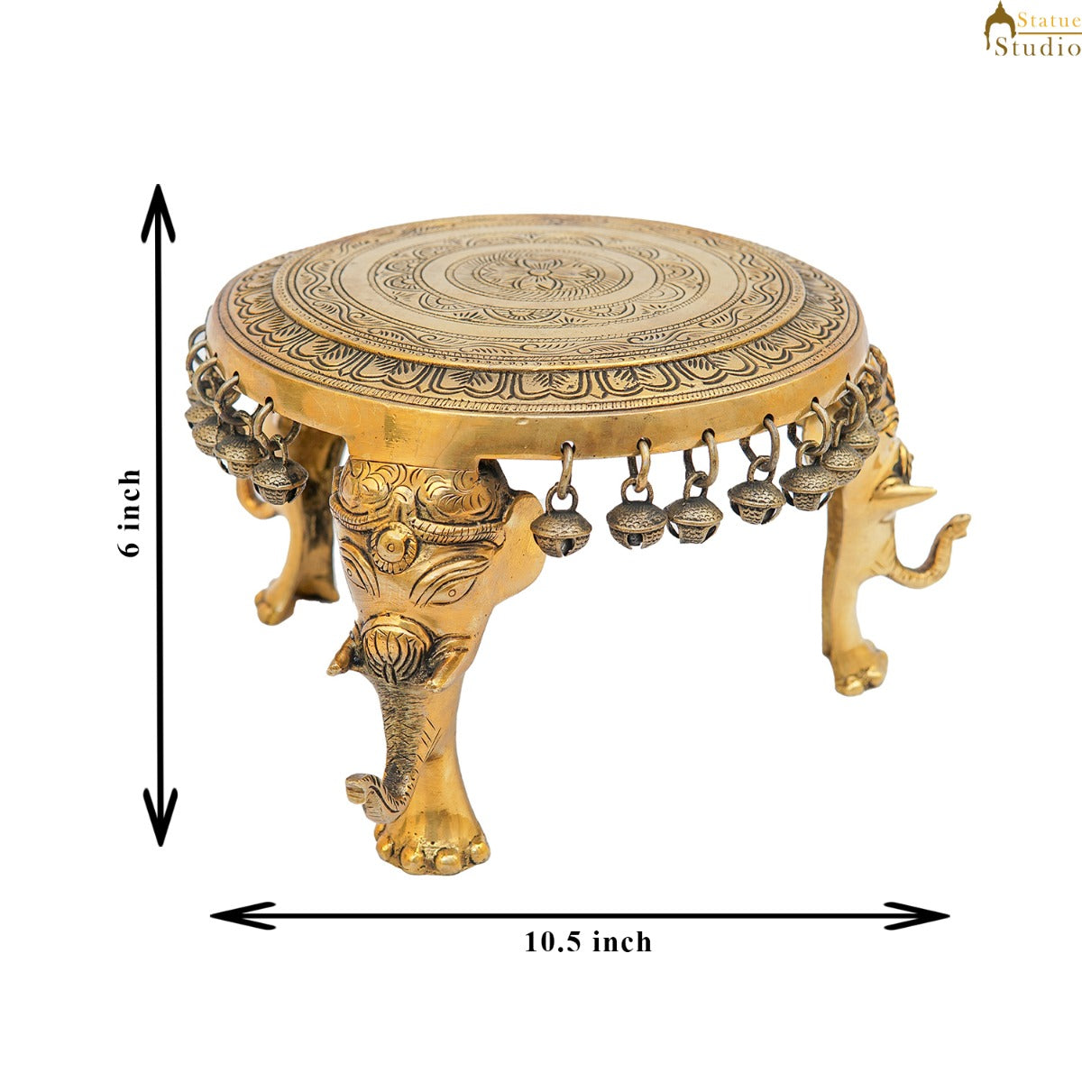 Brass Designer Puja Chowki Pedestal Antique Furniture Home Pooja Room Décor 6"