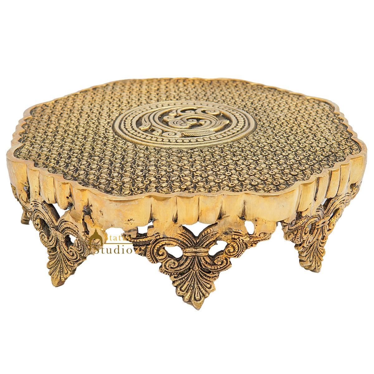 Brass Designer Puja Chowki Pedestal Antique Furniture Home Pooja Room Décor 3"