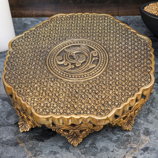 Brass Designer Puja Chowki Pedestal Antique Furniture Home Pooja Room Décor 3"