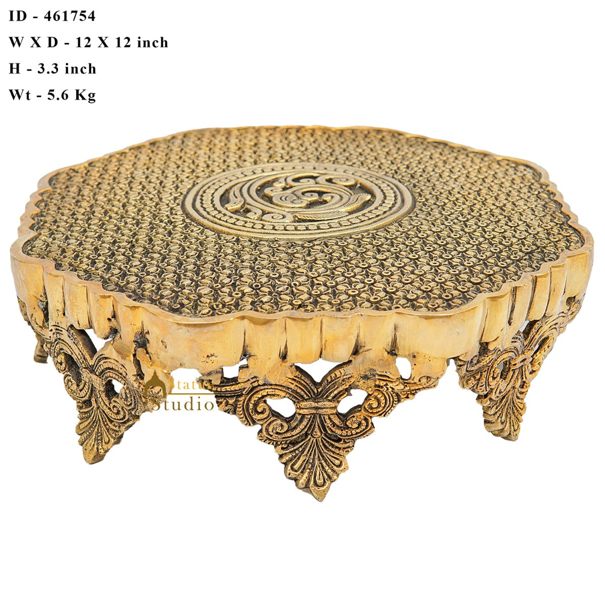 Brass Designer Puja Chowki Pedestal Antique Furniture Home Pooja Room Décor 3" - Image 6