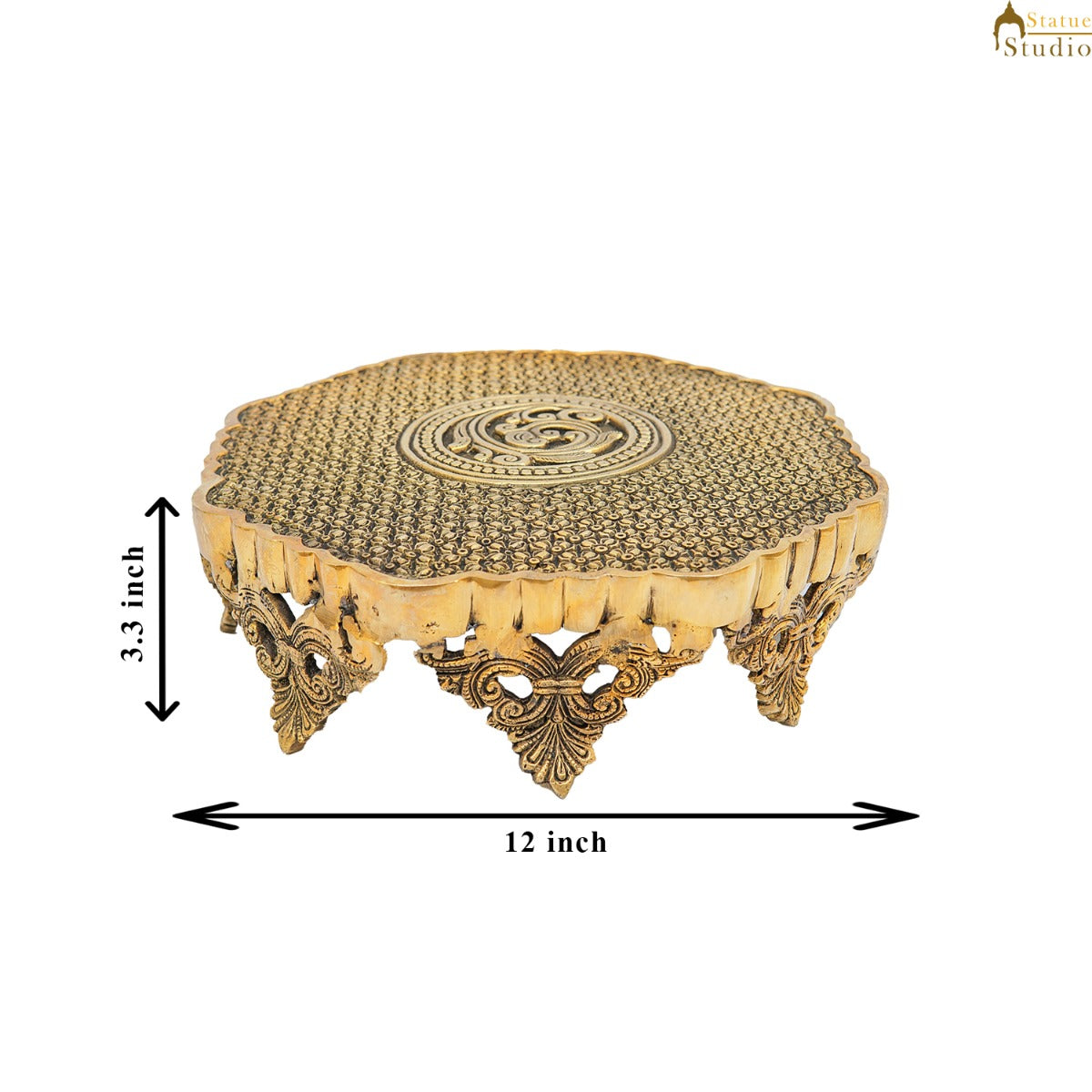 Brass Designer Puja Chowki Pedestal Antique Furniture Home Pooja Room Décor 3" - Image 5