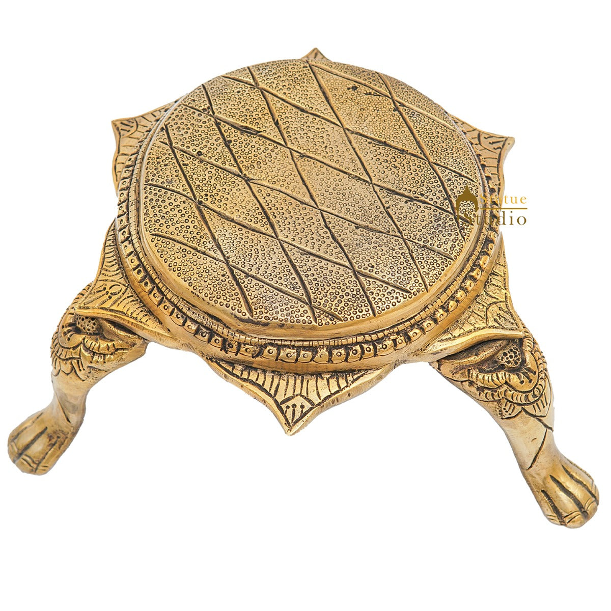 Brass Designer Puja Chowki Pedestal Antique Furniture Home Pooja Room Décor 5" - Image 4