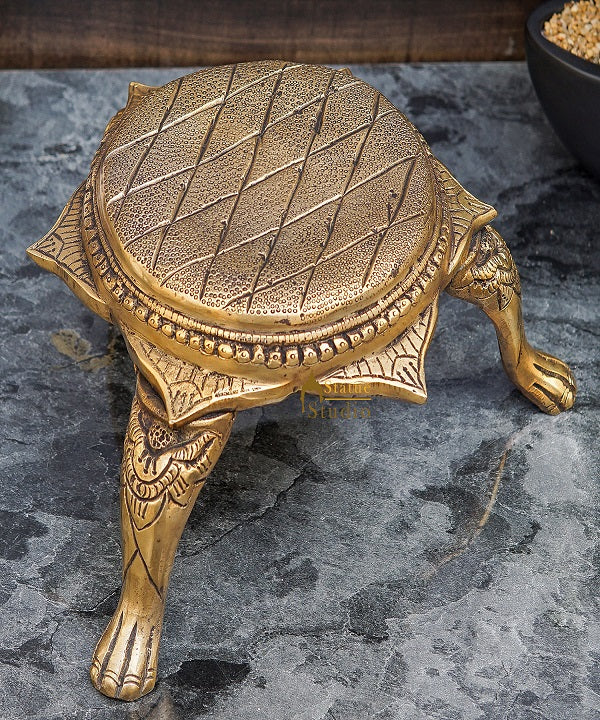 Brass Designer Puja Chowki Pedestal Antique Furniture Home Pooja Room Décor 5" - Image 2