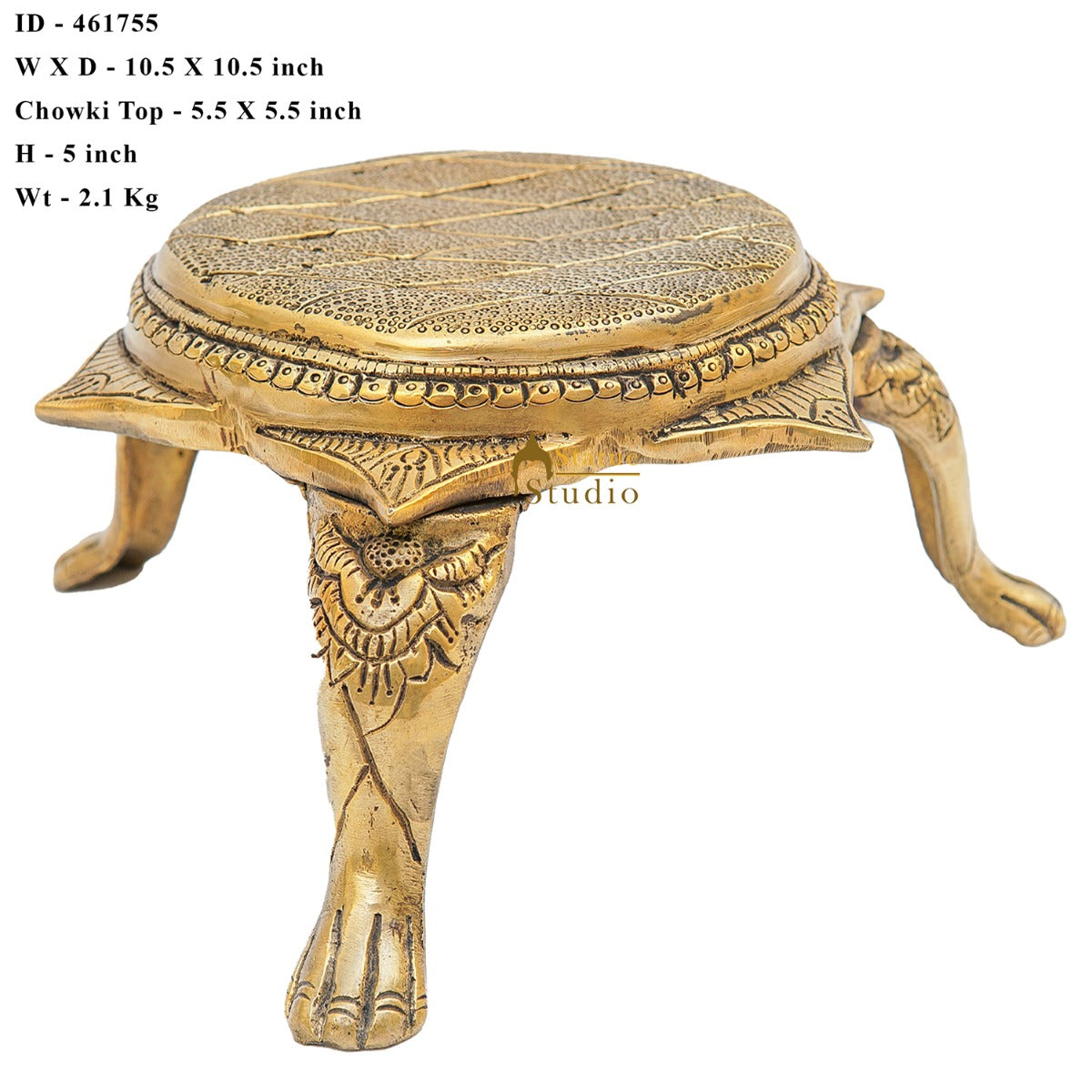 Brass Designer Puja Chowki Pedestal Antique Furniture Home Pooja Room Décor 5" - Image 6