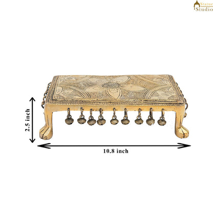 Brass Antique Puja Chowki with Ghungroo Bells 10.5 Inch by vendor-unknown - Spiritual (View 5)