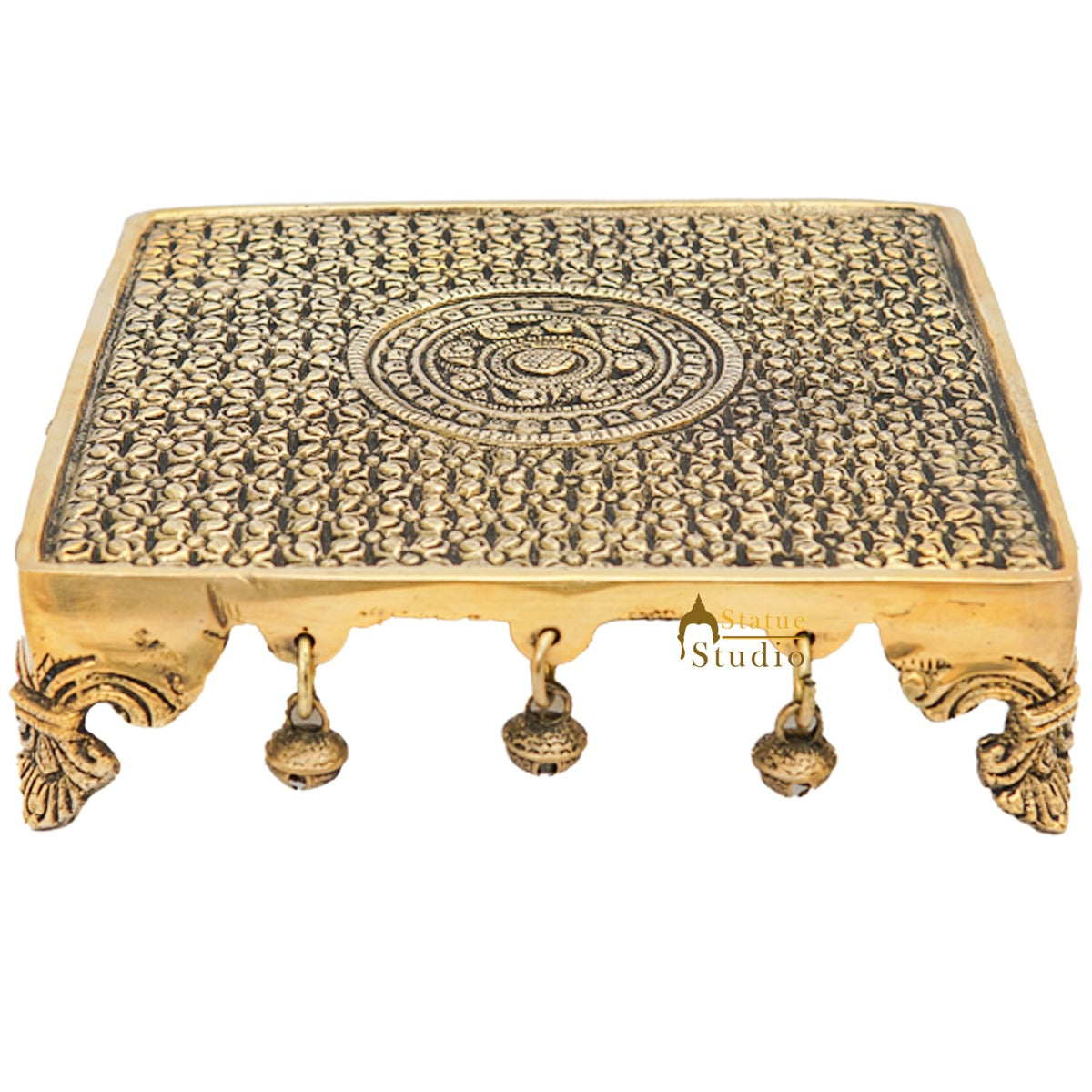 Brass Designer Puja Chowki Pedestal Antique Furniture Home Pooja Room Décor 2" - Image 3