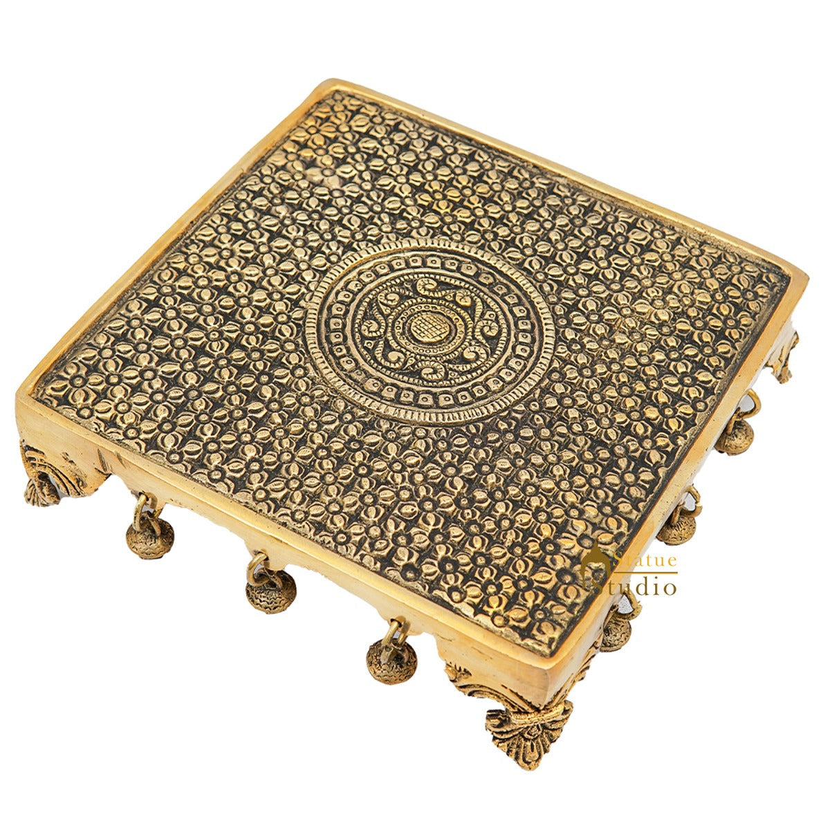 Brass Designer Puja Chowki Pedestal Antique Furniture Home Pooja Room Décor 2" - Image 4