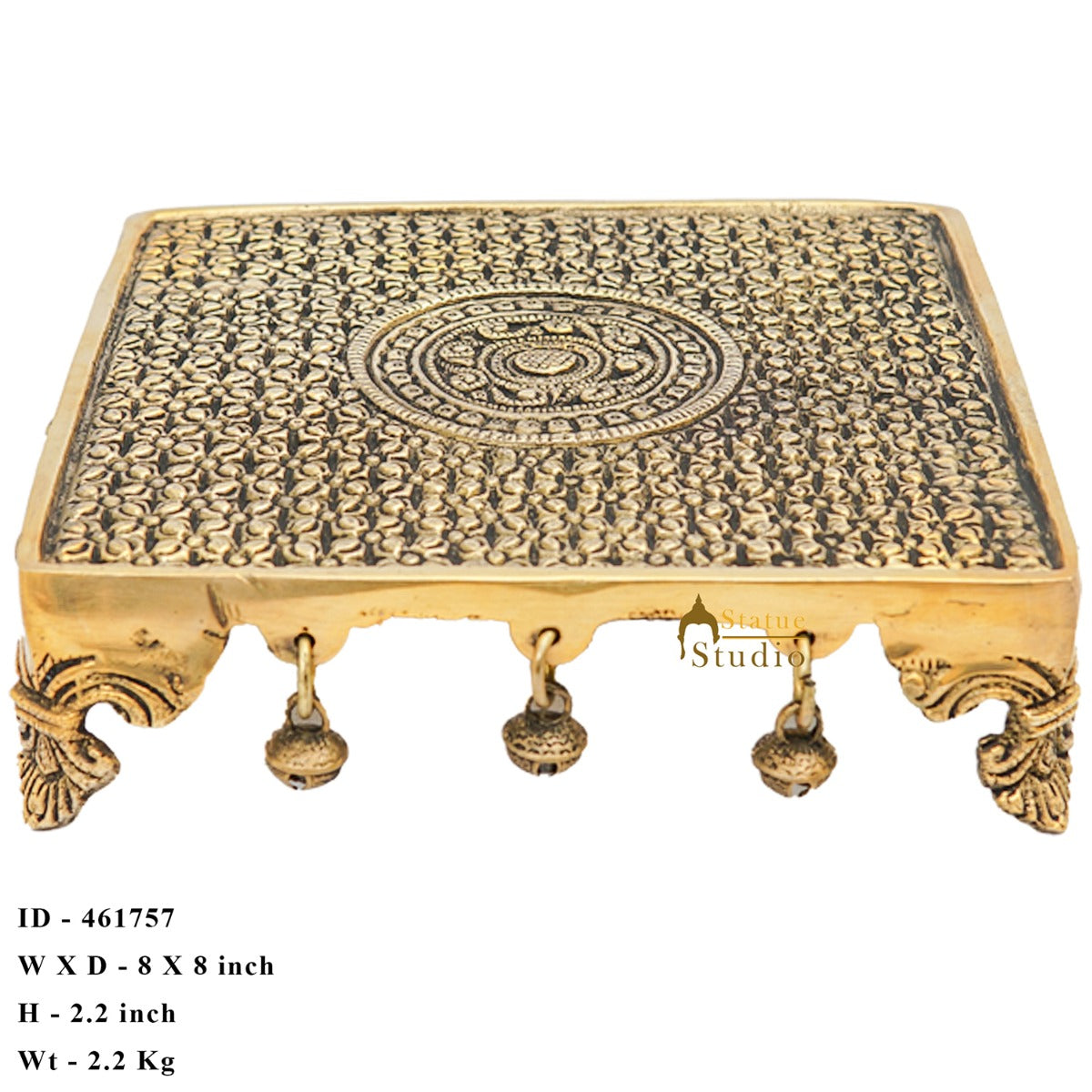 Brass Designer Puja Chowki Pedestal Antique Furniture Home Pooja Room Décor 2"