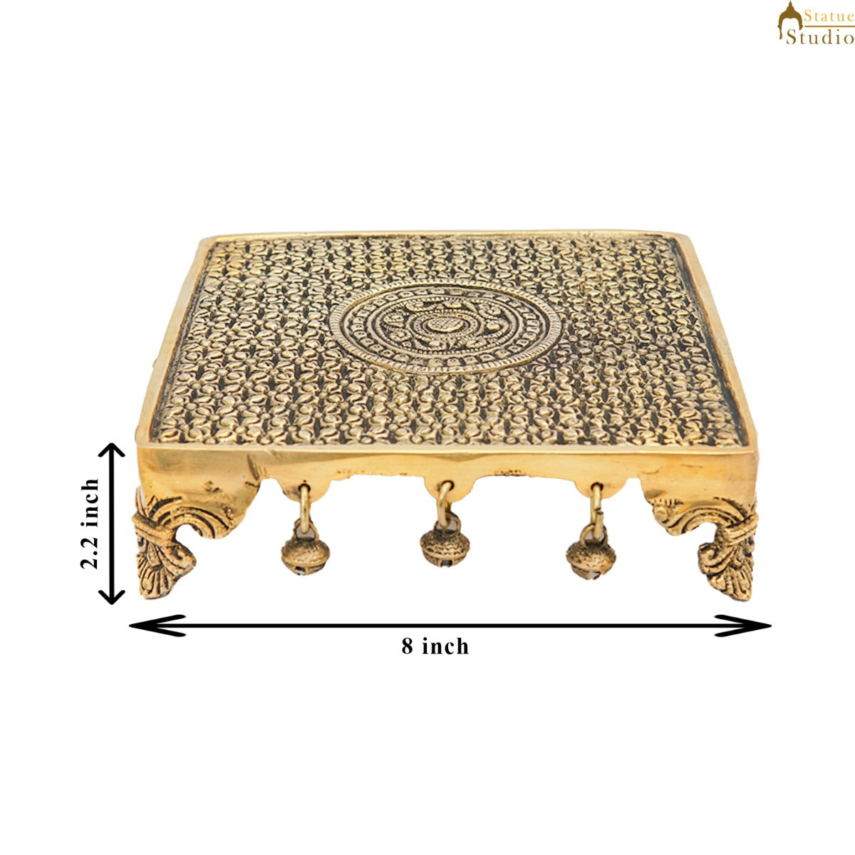Brass Designer Puja Chowki Pedestal Antique Furniture Home Pooja Room Décor 2"