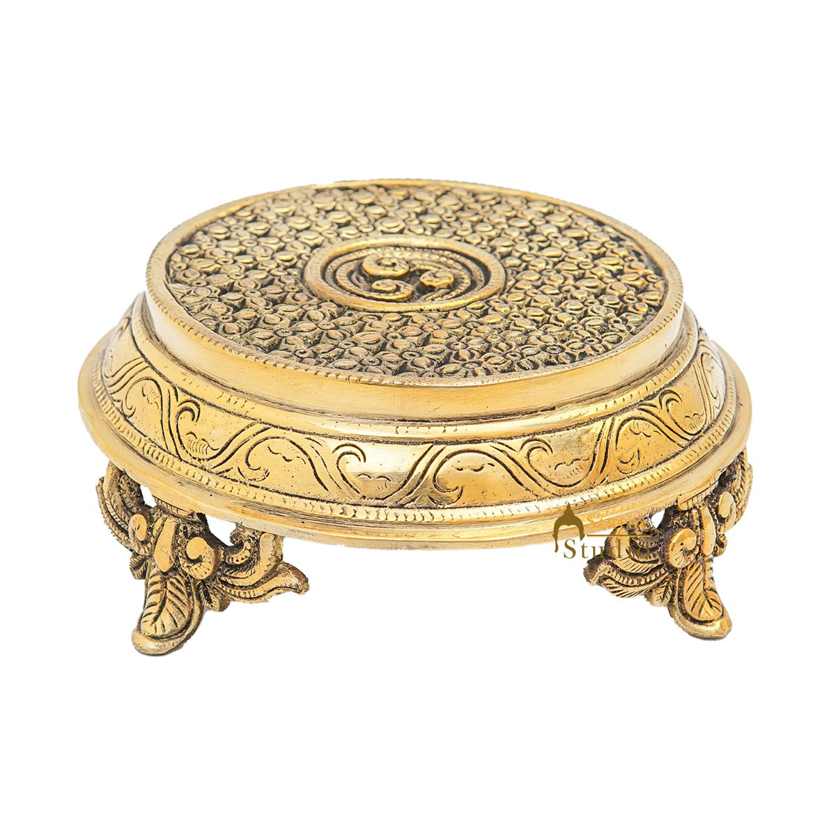 Brass Antique Round Puja Chowki 6" - Image 3