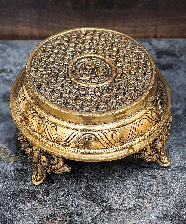 Brass Antique Round Puja Chowki 6" - Image 2