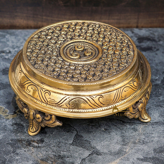Brass Antique Round Puja Chowki 6"