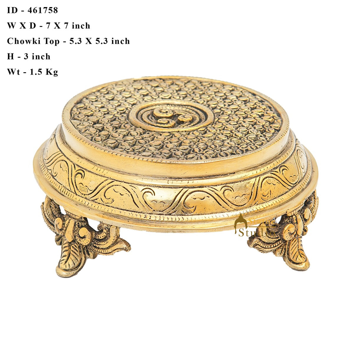 Brass Antique Round Puja Chowki 6"