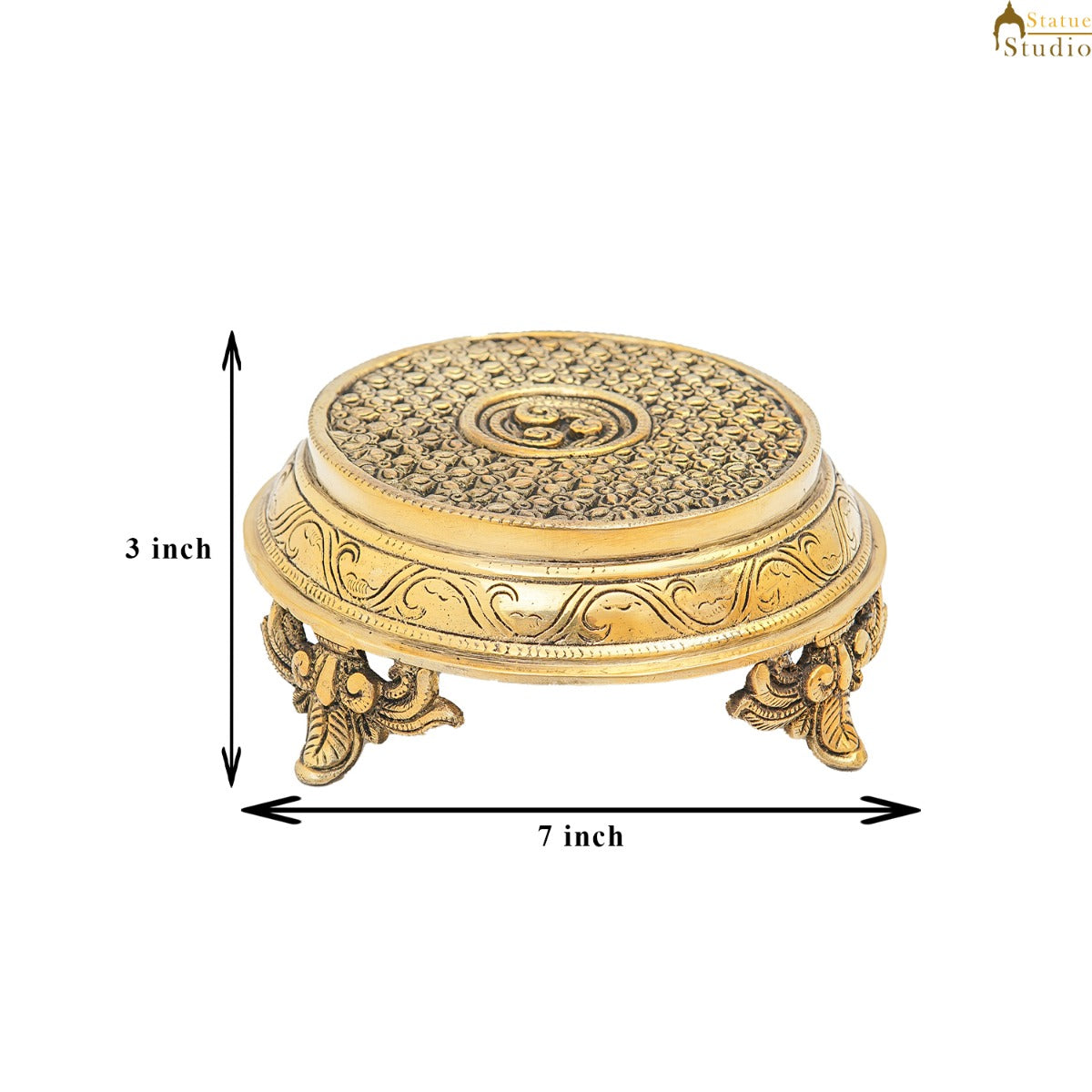 Brass Antique Round Puja Chowki 6" - Image 4