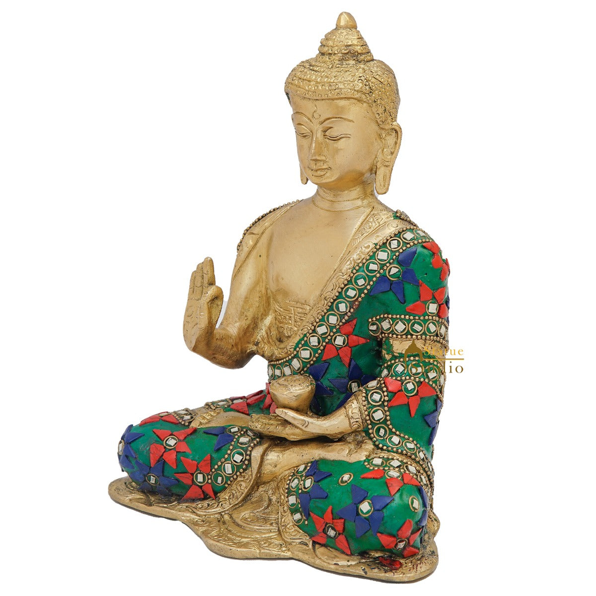 Brass Blessing Buddha Statue Home Office Desk Table Decor Gift Showpiece 8" - Image 5