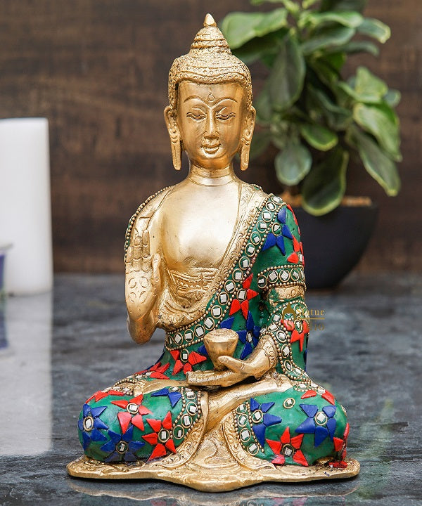 Brass Blessing Buddha Statue Home Office Desk Table Decor Gift Showpiece 8" - Image 2