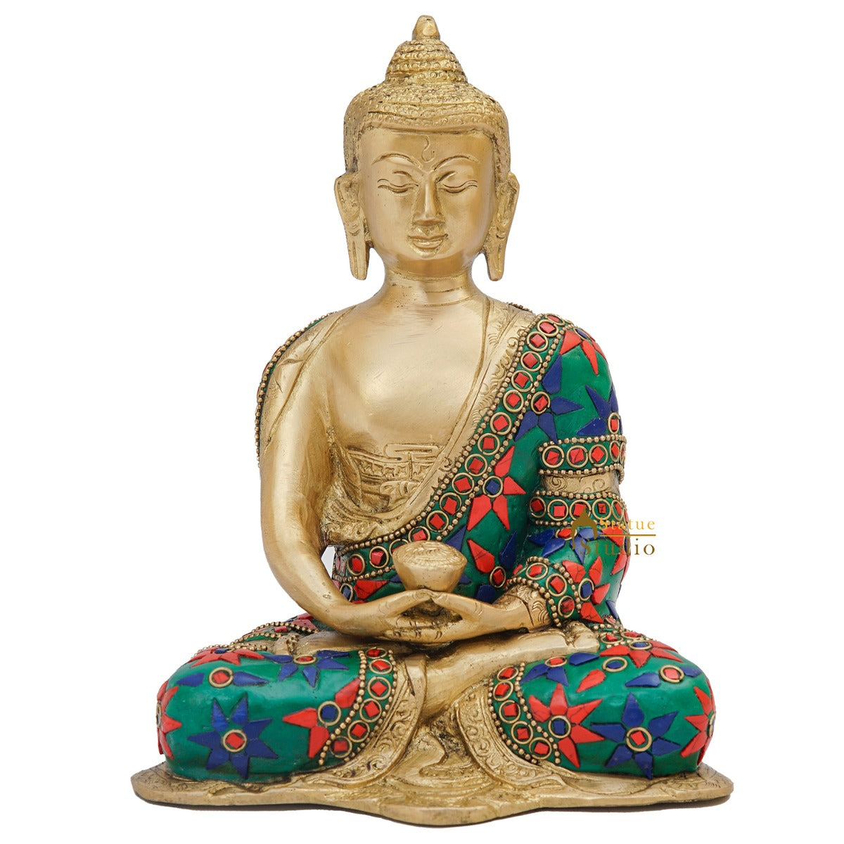 Brass Buddha Statue Home Office Garden Décor Corporate Gift Showpiece Idol 8" - Image 3
