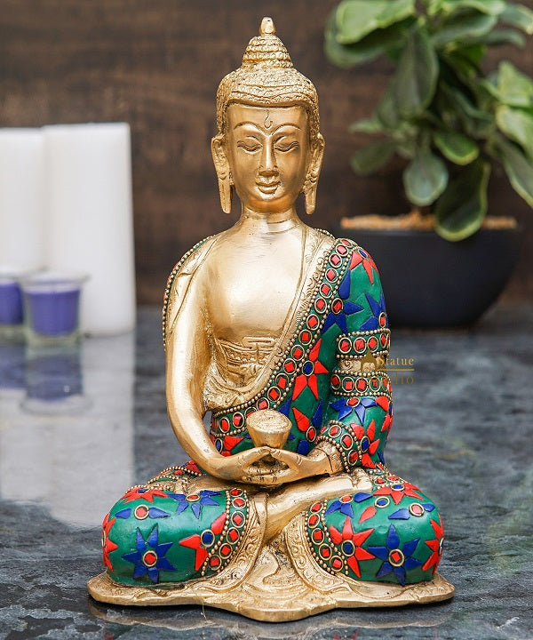 Brass Buddha Statue Home Office Garden Décor Corporate Gift Showpiece Idol 8" - Image 2