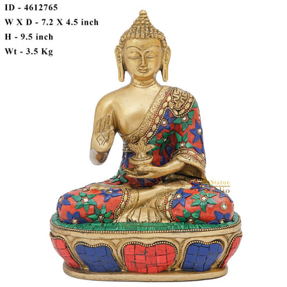Brass Buddha Statue Stone Work For Home Office Decor Gift Showpiece 9" by vendor-unknown - Buddha (View 6)