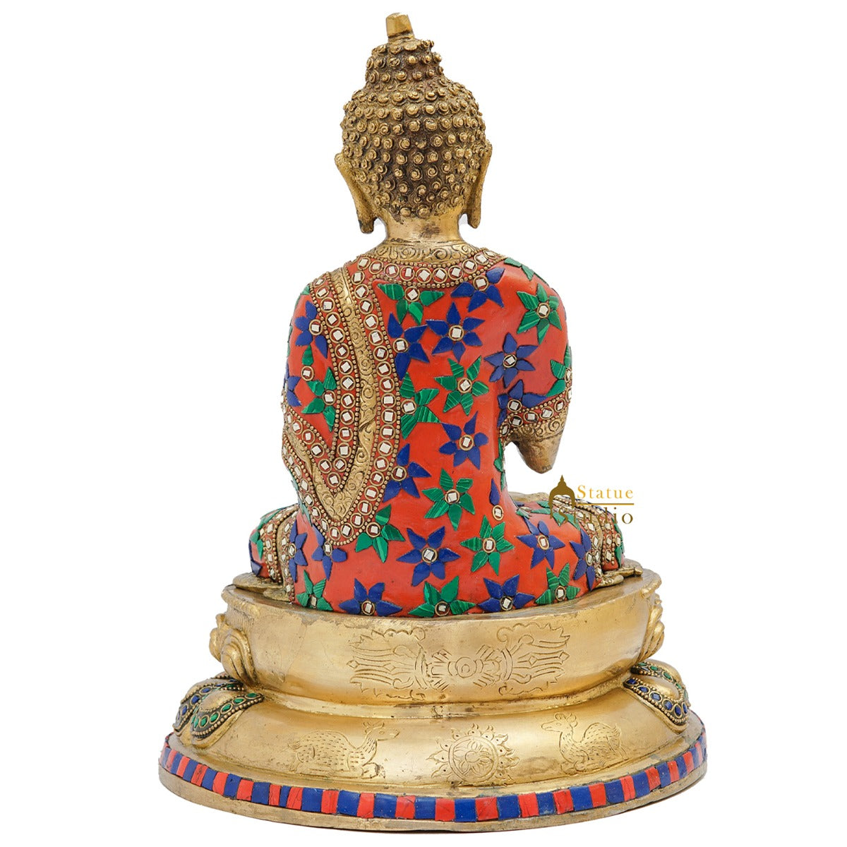 Brass Blessing Buddha Statue Stone Work For Home Decor Showpiece 13"