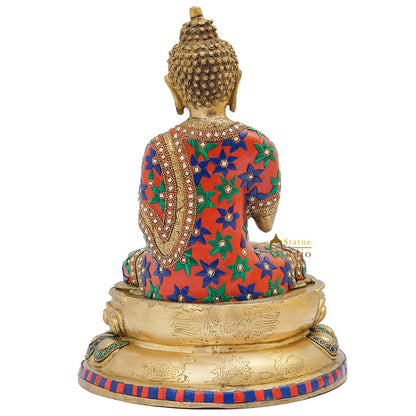 Brass Blessing Buddha Statue Stone Work For Home Decor Showpiece 13" by vendor-unknown - Buddha (View 5)